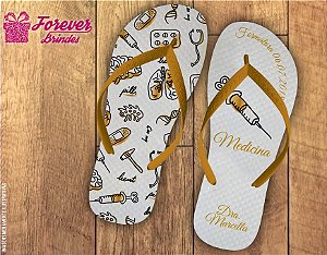 Chinelo formatura medicina branco com dourado