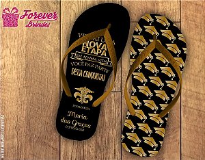 Chinelo formatura pedagogia preto com dourado