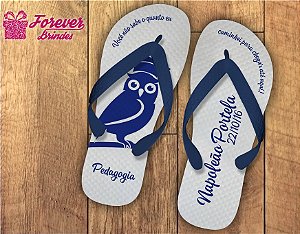 Chinelo formatura pedagogia coruja azul e branco