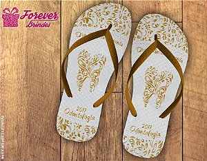 Chinelo formatura odontologia arabesco branco e dourado