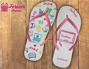 Chinelo De Psicologia Branco Com Ícones Coloridos