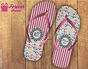 Chinelo Formatura Direito listrado com arabesco rosa