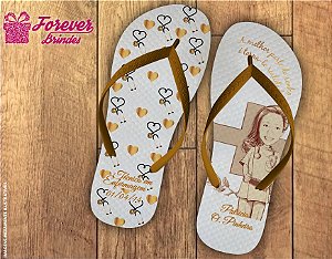 Chinelo formatura enfermagem dourado com branco e caricatura