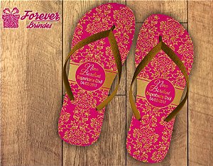 Chinelo Formatura Engenharia Civil arabesco rosa com dourado