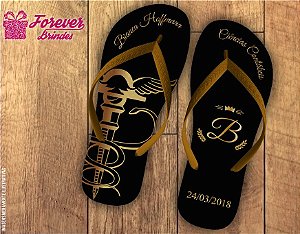 Chinelo Formatura Contábeis preto com dourado