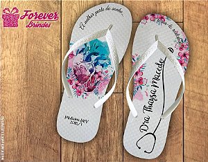 Chinelo Personalizado Formatura Medicina Com Flores