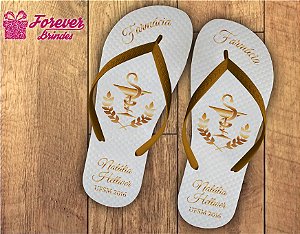 Chinelo Formatura Farmácia dourado com brasão