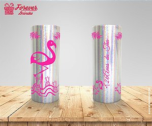 Copo Long Drink Holográfico De Aniversário Com Flamingo