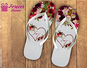 Chinelo De Casamento Iniciais Do Nome e Florais