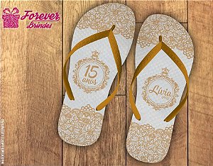 Chinelo De 15 Anos Branco Com Dourado