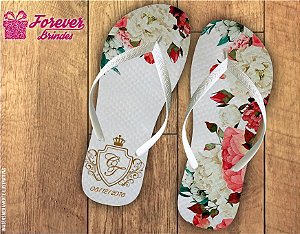 Chinelo De Casamento Brasão e Flores