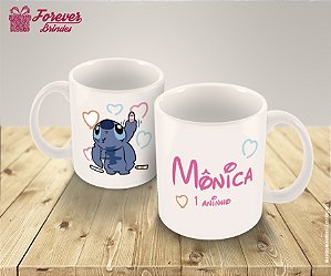 Caneca de Porcelana Personalizada Aniversário Stitch