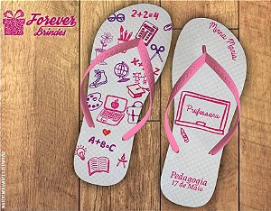 Chinelo Dia Dos Professores Rosa Com Ícones