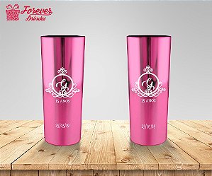 Copo Long Drink Metalizado 15 Anos Rosa