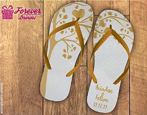 Chinelo Personalizado De Casamento Dourado