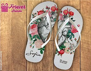 Chinelo Personalizado Floral De 15 Anos