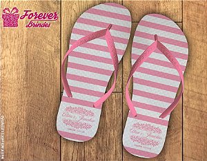 Chinelo Personalizado De Casamento Listrado Rosa