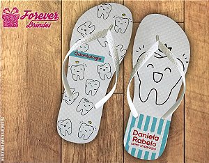 Chinelo Personalizado Branco E Azul De Odontologia