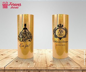 Copo Long Drink Holográfico Dourado De 15 Anos