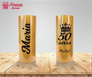 Copo Long Drink Holográfico Dourado De 50 Anos