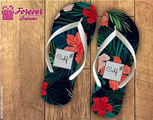 Chinelo De Festa Personalizado Com Folhas E Flores