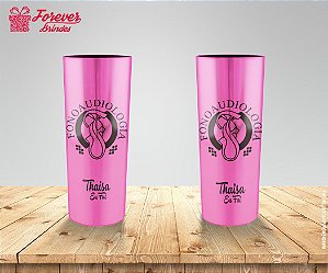 Copo Long Drink Metalizado Rosa De Fonoaudiologia