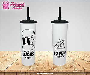 Copo Long Drink  Tampa E Canudo  Personalizado Nós Ursos