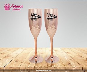 Taça De Champanhe Metalizada Rose de Aniversário