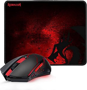 Kit Gamer Redragon Mouse s/ Fio e Mousepad - Preto / Vermelho (M601WL-Ba)