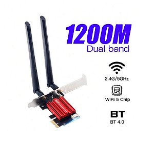 Adaptador WIFI PCI-E Dual Band  2.4/5Ghz  AC 1200 + Bluetooth 4.0