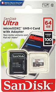 Cartão de Memória SanDisk 64GB Ultra ®microSDXC UHS-I Classe 10 + 1 Adaptador SD
