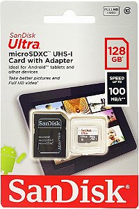 Cartão de Memória SanDisk 128GB Ultra ®microSDXC UHS-I Classe 10 + 1 Adaptador SD