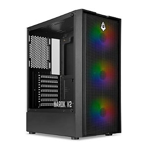 Gabinete Gamer Narok V2, Rainbow, Mid-Tower, Lateral de Vidro, Com 3 Fans, Preto