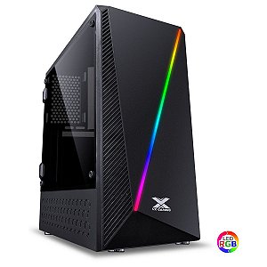 GABINETE GAMER VX GAMING PYXIS COM JANELA ACRÍLICA COM DOBRADIÇA PRETO FRONTAL COM FITA LED RGB