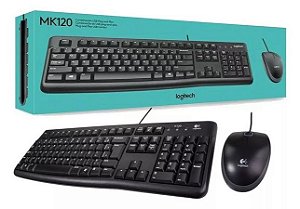 Combo Teclado e Mouse Óptico com Fio Usb Logitech MK120