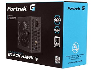 Fonte Black Hawk Gamer 400 Watts 80 Plus PFC Ativo Fortrek