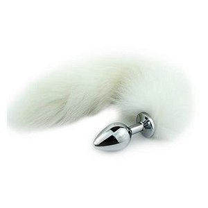 Plug Anal Rabo de Raposa Branca em Metal