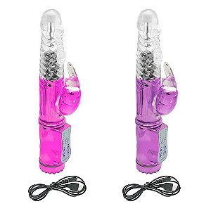 Vibrador Rotativo Rabbit USB Recarregável 22cm