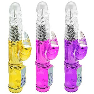 Vibrador Rotativo Rabbit 36 Vibrações Metálico 22 cm