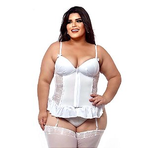 Espartilho Em Tule Com Babadinhos E Laço Plus Size Macler - Branco