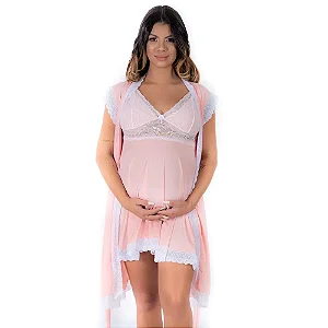 Conjunto Letícia Robe E Camisola Gestante Pimenta Sexy
