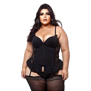 Espartilho Plus Size Com Zíper Frontal E Renda Na Lateral Macler