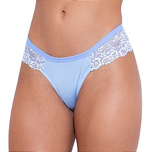 Calcinha Bicolor Em Microfibra E Renda Hot Love - Azul Claro Com Branco