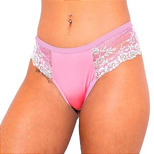 Calcinha Bicolor Em Microfibra E Renda Com Laço Hot Love