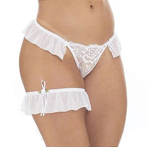 Calcinha Fio Alexandra Com Perneira Em Tule Patitex - Branco