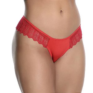 Fio Dental Em Microfibra Com Cós Rendado E Lacinho Patitex - Vermelho