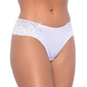 Calcinha Lisa Com Renda Nas Laterais E Fio Duplo Rexton