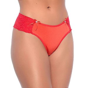 Calcinha Lisa Com Renda Nas Laterais E Fio Duplo Rexton - Vermelho