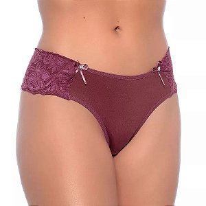 Calcinha Lisa Com Renda Nas Laterais E Fio Duplo Rexton - Vinho