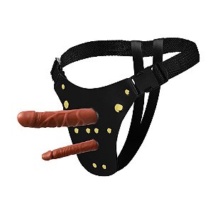Cinta Strap-on Ativa Dp Com Duas Próteses - Chocolate